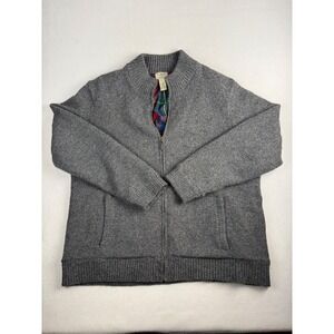 LL Bean Mens 3XL Lambswool Full Zip Cardigan Sweater Plaid Lined Grey 500921